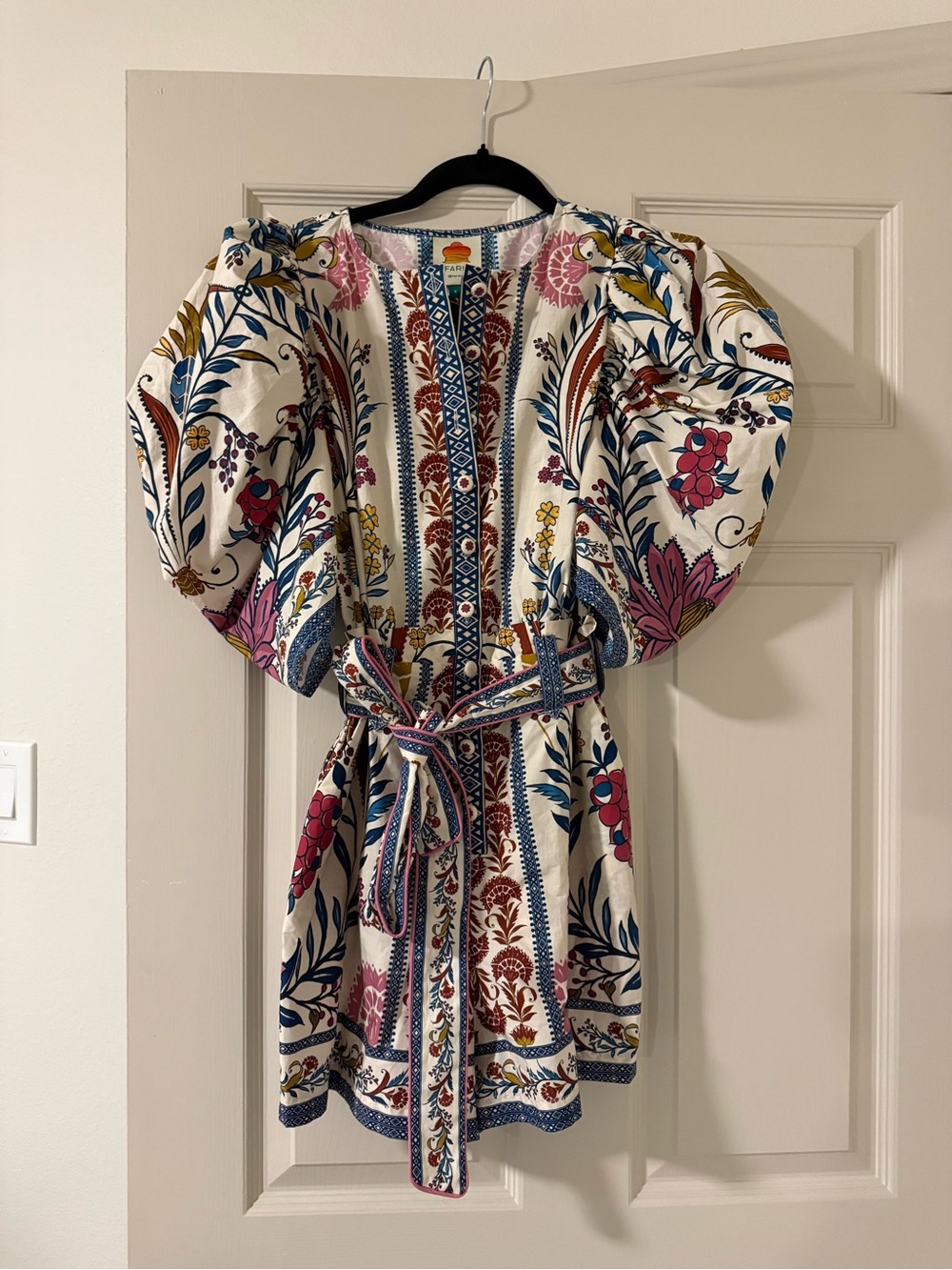 Farm Rio Floral Embroidered Puff-Sleeve Romper Worn Once!